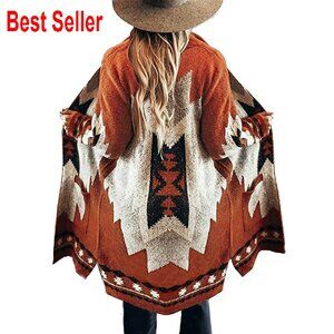 Vintage Tribal Knitted Cardigan Sweater Coat Western Chic Open Front